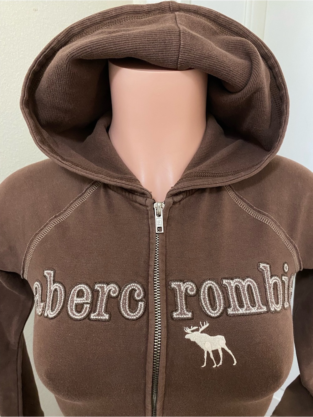 Y2k Vintage Abercrombie brown double zip up hooded sweater - Picture 4 of 16